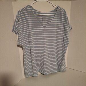 J Jill Luxe Supima Pleat Back Tee Blue Stripe Cotton Modal Spandex XL